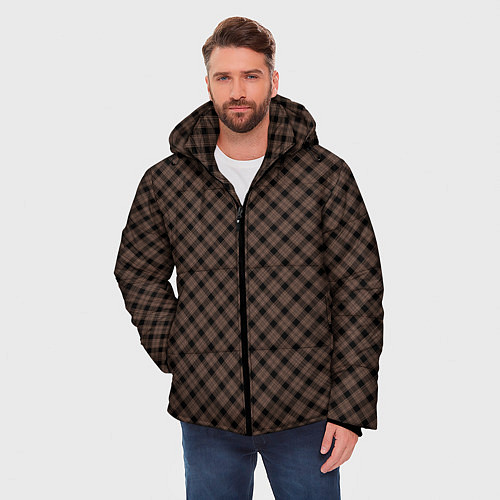 Мужская зимняя куртка Коричневый клетчатый узор / 3D-Светло-серый – фото 3