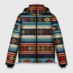 Куртка зимняя мужская Этнический орнамент в горизонтальную полоску, цвет: 3D-красный