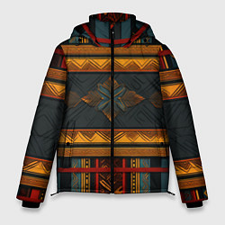 Куртка зимняя мужская Этнический рисунок в полоску, цвет: 3D-черный