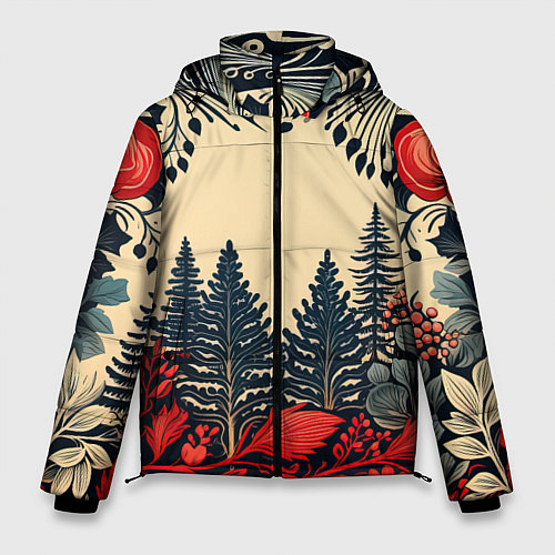 Мужская зимняя куртка Новогодний лес / 3D-Черный – фото 1