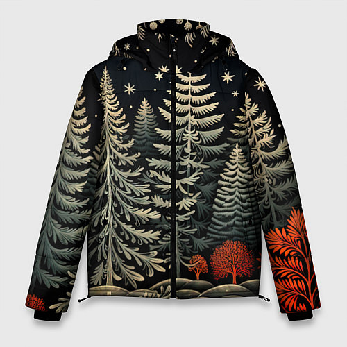 Мужская зимняя куртка Новогоднее настроение лес / 3D-Черный – фото 1