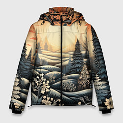 Куртка зимняя мужская Зимний предновогодний пейзаж, цвет: 3D-светло-серый