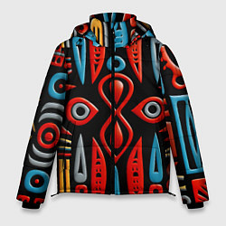 Куртка зимняя мужская Красно-синий узор в африканском стиле, цвет: 3D-черный