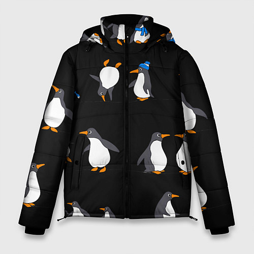 Мужская зимняя куртка Веселая семья пингвинов / 3D-Черный – фото 1