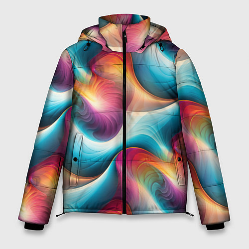 Мужская зимняя куртка Волнообразная разноцветная абстракция / 3D-Черный – фото 1