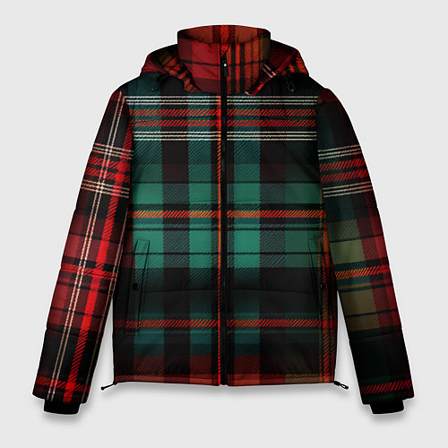 Мужская зимняя куртка Красно-зелёная шотландская клетка / 3D-Черный – фото 1