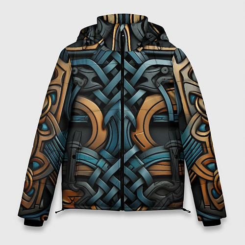 Мужская зимняя куртка Асимметричный узор в скандинавском стиле / 3D-Черный – фото 1