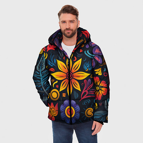 Мужская зимняя куртка Растительный узор в латино-американском стиле / 3D-Светло-серый – фото 3