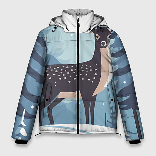 Мужская зимняя куртка Зимняя сказка олень в лесу / 3D-Светло-серый – фото 1