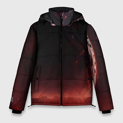 Мужская зимняя куртка Красно черная космическая планета / 3D-Черный – фото 1
