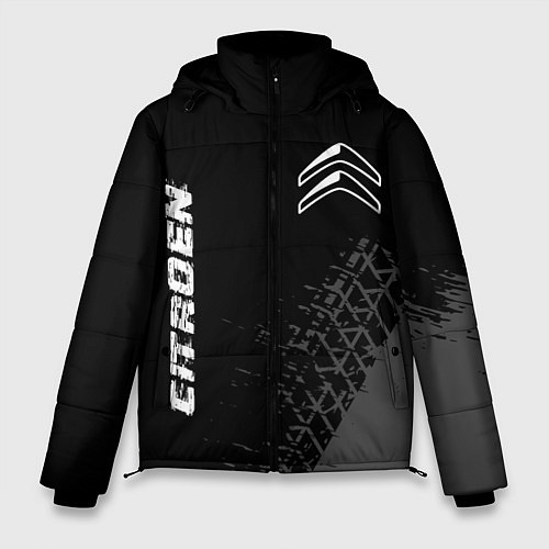 Мужская зимняя куртка Citroen speed на темном фоне со следами шин вертик / 3D-Черный – фото 1