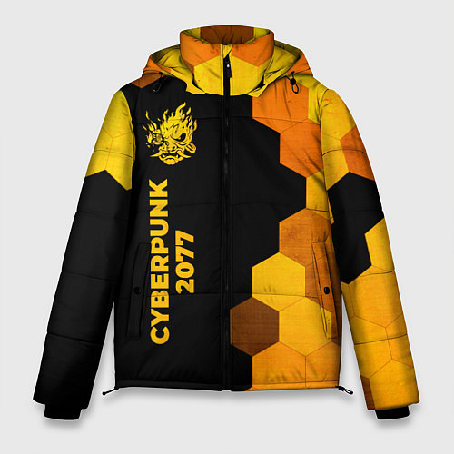 Мужская зимняя куртка Cyberpunk 2077 - gold gradient по-вертикали / 3D-Черный – фото 1