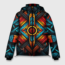 Куртка зимняя мужская Симметричный геометрический узор в этническом стил, цвет: 3D-черный