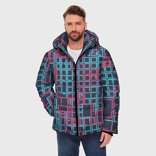 Мужская зимняя куртка Разноцветные толстые линии / 3D-Светло-серый – фото 3