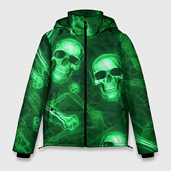 Куртка зимняя мужская Зелёные черепа и кости, цвет: 3D-светло-серый