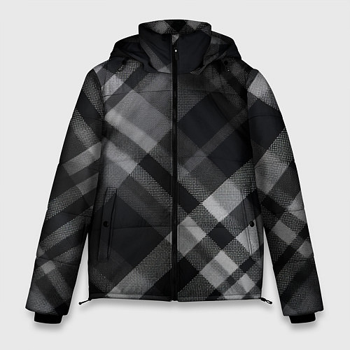 Мужская зимняя куртка Черно-белая диагональная клетка в шотландском стил / 3D-Черный – фото 1