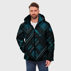 Куртка зимняя мужская Тёмно-синяя диагональная клетка в шотландском стил, цвет: 3D-светло-серый — фото 2