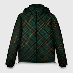 Куртка зимняя мужская Тёмно-зелёная диагональная клетка в шотландском ст, цвет: 3D-светло-серый
