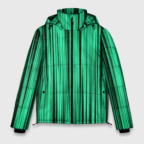 Мужская зимняя куртка Абстракция полосы зелёные / 3D-Черный – фото 1