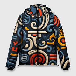 Куртка зимняя мужская Абстрактный цветной паттерн в славянском стиле, цвет: 3D-светло-серый