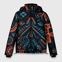 Куртка зимняя мужская Абстрактный рисунок в славянском стиле, цвет: 3D-красный