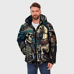 Куртка зимняя мужская Татуировка скелета индейца и ковбоя в техасе, цвет: 3D-черный — фото 2