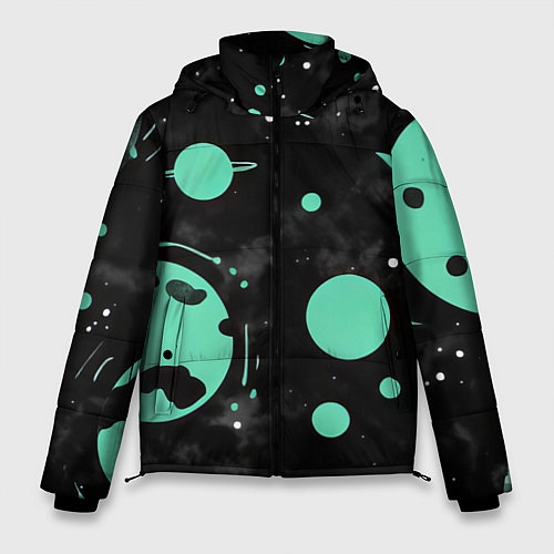 Мужская зимняя куртка Чёрно-мятный космос от нейросети / 3D-Черный – фото 1