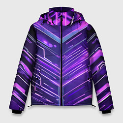 Куртка зимняя мужская Фиолетовые неон полосы киберпанк, цвет: 3D-красный
