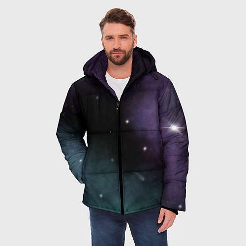 Мужская зимняя куртка Космос и звезды на темном фоне / 3D-Светло-серый – фото 3
