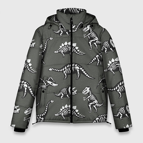 Мужская зимняя куртка Динозавры - скелеты / 3D-Черный – фото 1