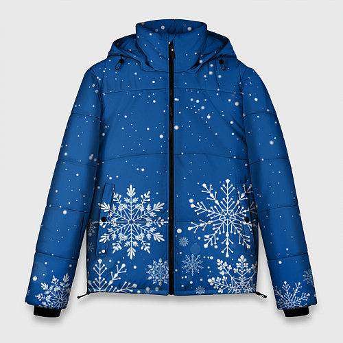 Мужская зимняя куртка Текстура снежинок на синем фоне / 3D-Черный – фото 1