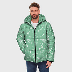 Куртка зимняя мужская Зеленый рождественский узор с оленями, цвет: 3D-черный — фото 2