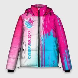 Куртка зимняя мужская Cyberpunk 2077 neon gradient style по-вертикали, цвет: 3D-черный