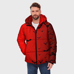 Куртка зимняя мужская Летучие мыши на красном фоне, цвет: 3D-светло-серый — фото 2