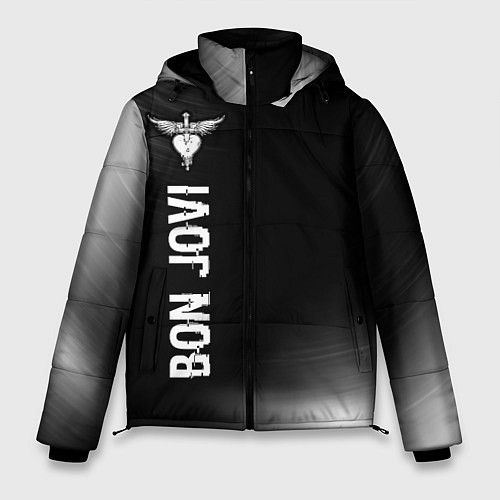 Мужская зимняя куртка Bon Jovi glitch на темном фоне по-вертикали / 3D-Черный – фото 1