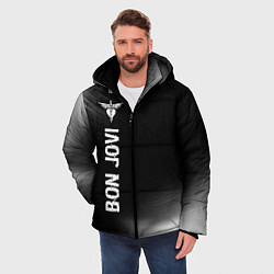 Куртка зимняя мужская Bon Jovi glitch на темном фоне по-вертикали, цвет: 3D-черный — фото 2