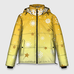 Куртка зимняя мужская Снежинки и звезды на желтом, цвет: 3D-черный