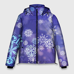Куртка зимняя мужская Крупные снежинки на фиолетовом, цвет: 3D-красный