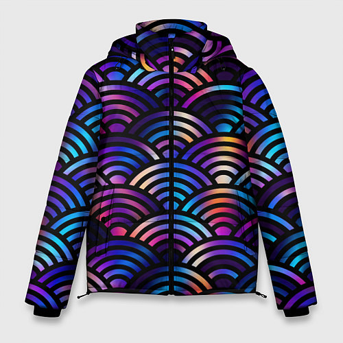 Мужская зимняя куртка Разноцветные волны-чешуйки / 3D-Черный – фото 1
