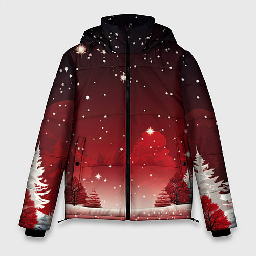 Мужская зимняя куртка Зимний берег реки с деревьями и льдом / 3D-Черный – фото 1