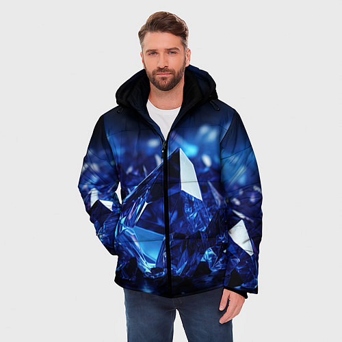 Мужская зимняя куртка Синие прозрачные алмазы / 3D-Светло-серый – фото 3