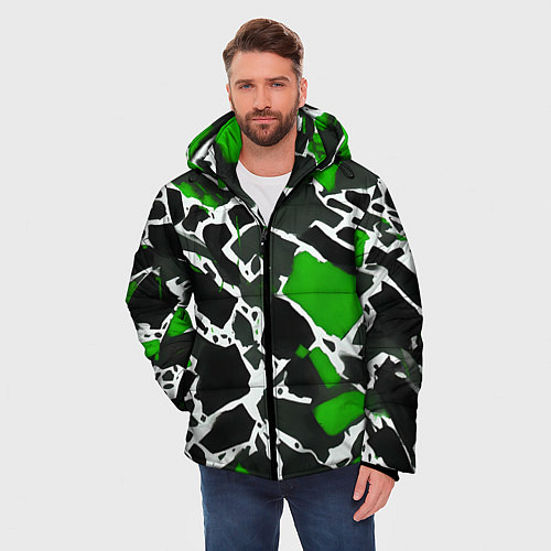Мужская зимняя куртка Кляксы чёрные и зелёные / 3D-Светло-серый – фото 3