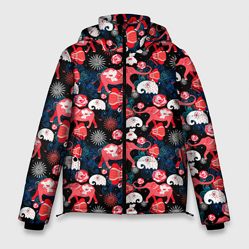 Мужская зимняя куртка Красные слоны / 3D-Красный – фото 1