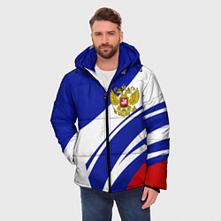 Куртка зимняя мужская Герб России на абстрактных полосах, цвет: 3D-черный — фото 2