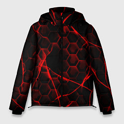 Куртка зимняя мужская Красные узоры шестиугольник, цвет: 3D-красный
