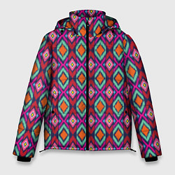 Куртка зимняя мужская Узор имитация ткань икат розового цвета, цвет: 3D-черный
