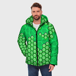 Куртка зимняя мужская Зелёная энерго-броня из шестиугольников, цвет: 3D-черный — фото 2