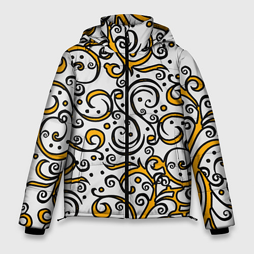 Мужская зимняя куртка Жёлтый кружевной узор / 3D-Черный – фото 1