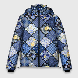 Куртка зимняя мужская Цветочный лоскутный коллаж, цвет: 3D-светло-серый