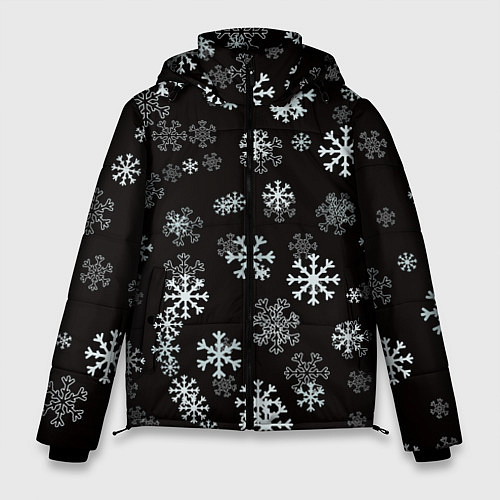 Мужская зимняя куртка Снежинки белые на черном / 3D-Светло-серый – фото 1